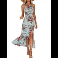 thumbnail image 3 of Vestido Bohemio de Verano Sin Mangas con Cuello Halter y Abertura Larga para Mujer Azul M, 3 of 9