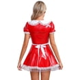 thumbnail image 2 of IEFIEL Womens French Maid Uniform Halloween Cosplay Costume Patent Leather Doll Collar A-line Dress Red 3XL, 2 of 7