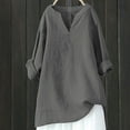 thumbnail image 3 of KBZDBZC Tshirts Shirts for Women Women's Solid Color Stand Up Collar Cotton Linen Long Sleeved Shirt Women’S Blouses Women's Tshirt Womens Shirts (Gray,S), 3 of 3