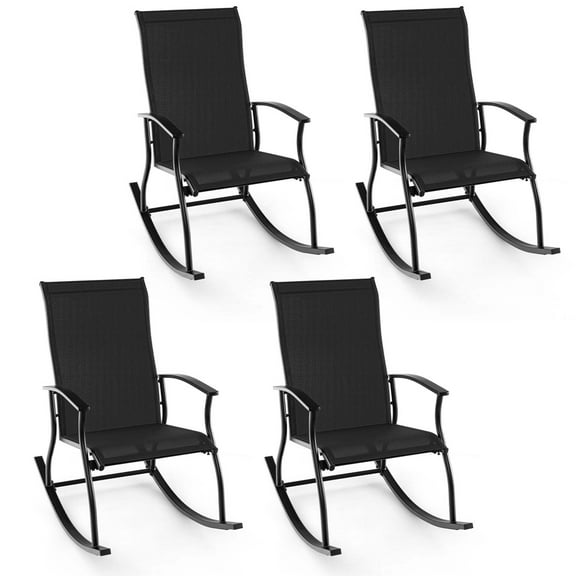Gymax Set of 4 Outdoor Rocking Chair Patio Rocker w/ Breathable Fabric Black