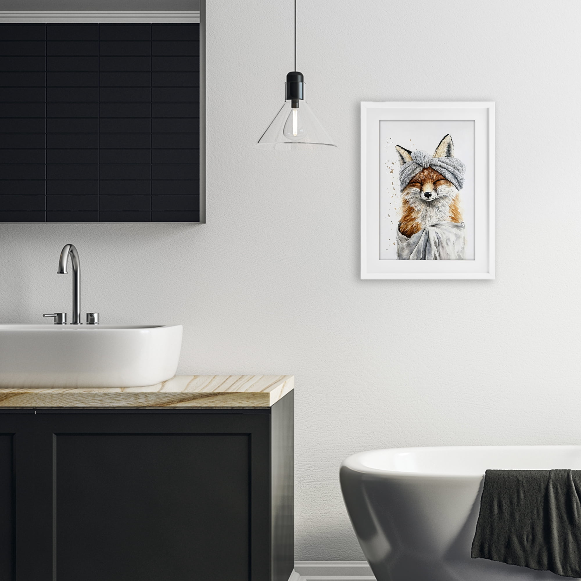 Stupell Industries Bathroom Fox Wrapped in Towel White Framed Print Under Glass, design by Tina LeCour
