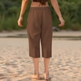 thumbnail image 3 of Aofany Womens Capri Pants Cotton Linen Elastic Waisted Drawstring Casual Cropped Trousers with Pockets, 3 of 5