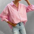 thumbnail image 2 of hotojiny Women's Tops Striped Button Down Shirts Casual Long Sleeve Stylish V Neck Blouses with Pockets, 2 of 7