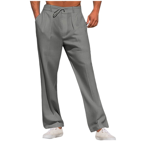 Vekome Men's Pants Elastic Waist Big and Tall Pants with Drawstring Lightweight Straight Leg Casual Trousers Loose Bottoms