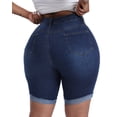 thumbnail image 2 of Gocolloa Womens Plus Size Jean Shorts Stretchy High Waisted Ripped Roll Hem Denim Bermuda Shorts 10" Inseam Royal Blue 24W, 2 of 5