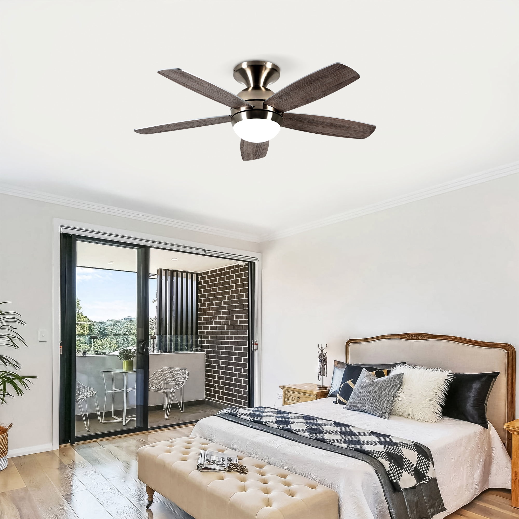 Ceiling Fan with Light, 52 Inch Reversible Blade LED Fan for Household Indoor Daily Use, Brushed Gold Silver