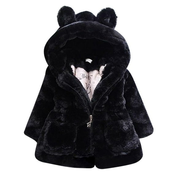 URMAGIC 1-8 Years Girl Fall And Winter Coat Toddler Kids Hooded Thicken Fleece Warm Jacket Coat Bear Medium Length Outwear Overcoat