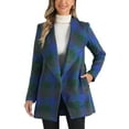 thumbnail image 1 of Abrigo de cuadros con cuello chal asimétrico y cinturón para mujer Inspire Chic XL azul verde, 1 of 5