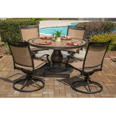 dining table outdoor fontana piece hanover swivel tile rockers sets patio round furniture four 5pc aluminum cast chairs traditions stone