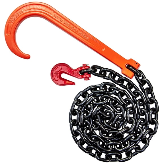 VULCAN Alloy Tow Chain - Forged Long J Hook - G80 - 3/8 inch x 6 foot - PROSeries - 7,100 Lbs SWL