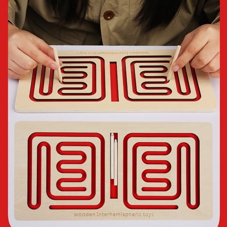 Red Wooden Puzzle Maze Game Educational Activity for Cognitive Development and Hand-Eye Coordination