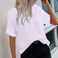 thumbnail image 5 of GigrtiJin Linen Shirts for Women Summer Loose Tee Tops Trendy Casual V-Neck Solid Color Short Sleeve Blouse, 5 of 9