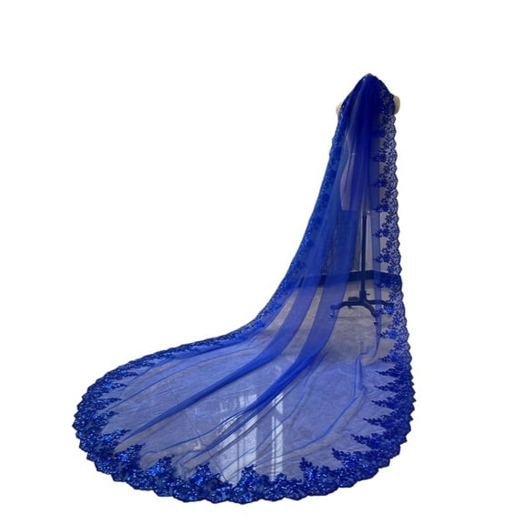 Elegant Red Cathedral Wedding Veil with Sequins - 1.5m Wide Soft Tulle Bridal Veil with Metal Comb