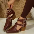 thumbnail image 7 of Mostsola Pointed Toe Heels for Women Metal Buckle Strappy Sandals Stacked Heel Pumps Shoes, 7 of 7