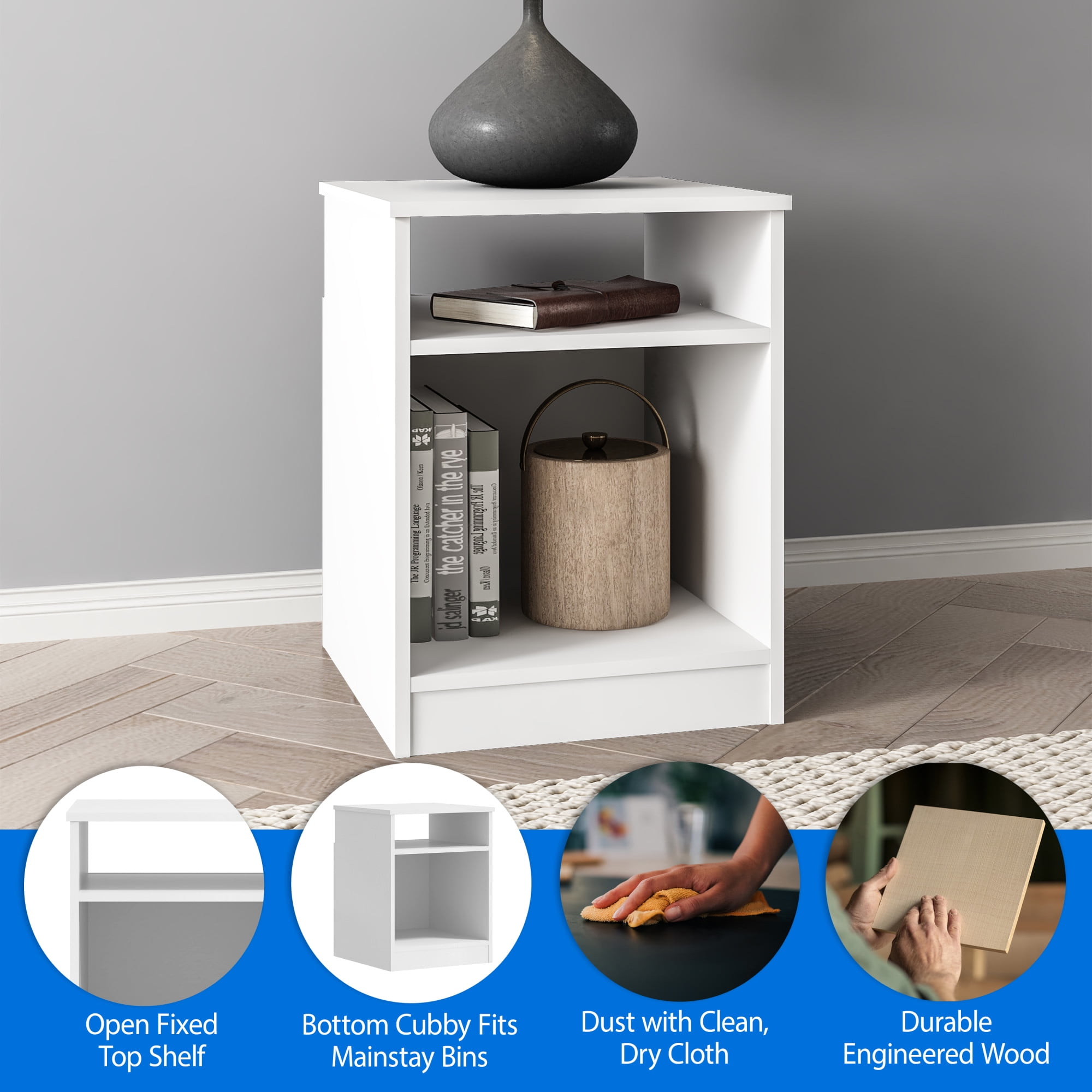 Mainstays Ardent Open Shelf Nightstand, White