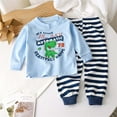 thumbnail image 3 of Odeerbi Toddler Boys Girls Pajama Sets Soft Cotton Long Johns Dinosaur Cartoon Printed Base Layer Set Thermal Underwear Set Collar Long Sleeve Tops Printed Pants Outfit Sets Light Blue, 3 of 3