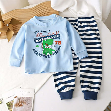 

ATOGUTA Pajama Set for Boys Girls Cotton Pjs Toddler 2 Piece Long Sleeve Sleepwear Kids Clothes Sets Light Blue Size 6M-6