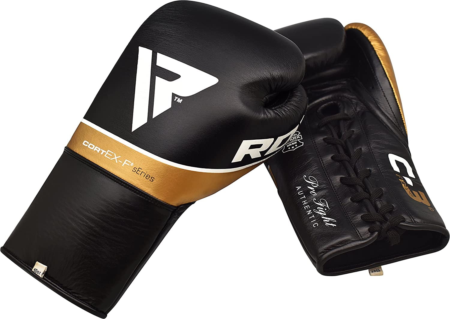 RDX Professional Boxing Fight Gloves, BBBofC BIBA WBF NYAC Approved, Genuine Cowhide Leather Competition Fighter Glove with Padded Wrist Support, Traditional Extra Long Laces for Firm Secure Fit