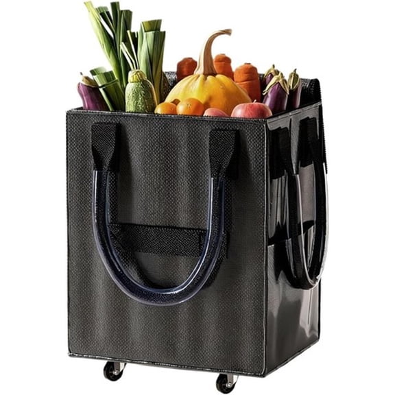 Colourtree Black Foldable Rolling Shopping Cart Large Capacity Trolley Reusable