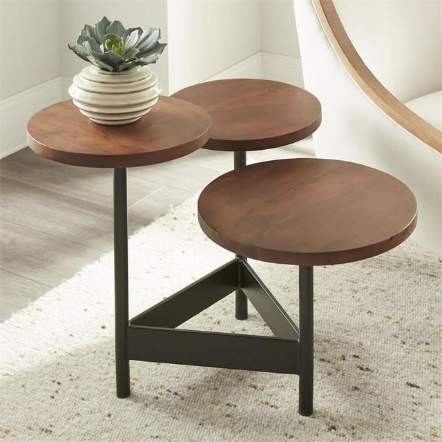 Agra Cherry Wood and Iron Base Accent Side Table