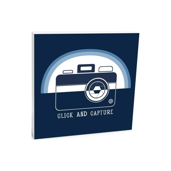 Click And Capture Blue Camera Rainbow 10 x 10 Wood Tabletop Sign Plaque