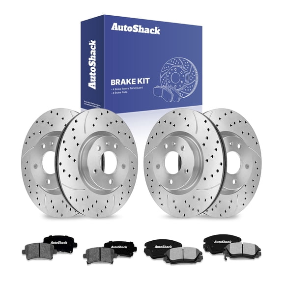 AutoShack Front Vented & Rear Vented Silver Matte Rotors & Pads, Compatible with Chevrolet Malibu 2013-2015 FWD 2.0L 2.4L 2.5L