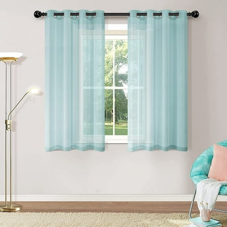 Netsenggrommet Sheer Curtains For Window 63 Inch Length Eyelet Top Semi Privacy With Light Filter Treatment Boys Room W52 X L63 Turquoise 1 Pair Canada Netsenggrommet Sheer Curtains For, Light Filtering Semi Sheer Curtains