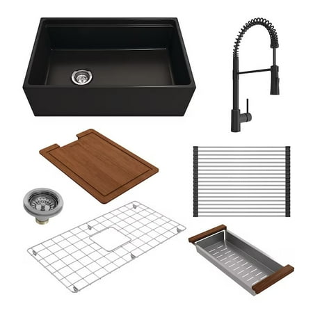 

BOCCHI 1344-004-2020MB Step-Rim Apron Front Fireclay 30 1 Bowl Kitchen Sink Set
