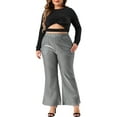 thumbnail image 2 of Agnes Orinda Women's Plus Size Metallic Sparkly Pants High Waist Wide Leg Pants Palazzo Trousers Clubwear 3X Silver, 2 of 6