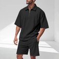 thumbnail image 2 of CHUMUD Mens 2 Piece Summer Outfits Classy Casual Half Zipper Collared Golf Shirt and Shorts Set Stretch 3/4 Sleeve Suit, 2 of 9