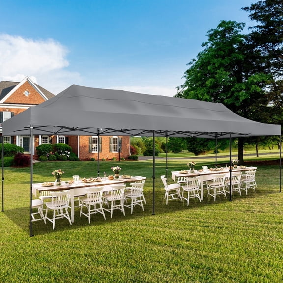 SANOPY 10x30 Pop Up Canopy, Heavy Duty Canopy UPF 50  All Season Wind Waterproof Commercial Outdoor Wedding Party Tents Gazebo with Roller Bag, Gray