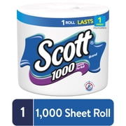 Scott 1000 Toilet Paper, 1 Roll, 1000 Sheets, 1-Ply, Septic-Safe