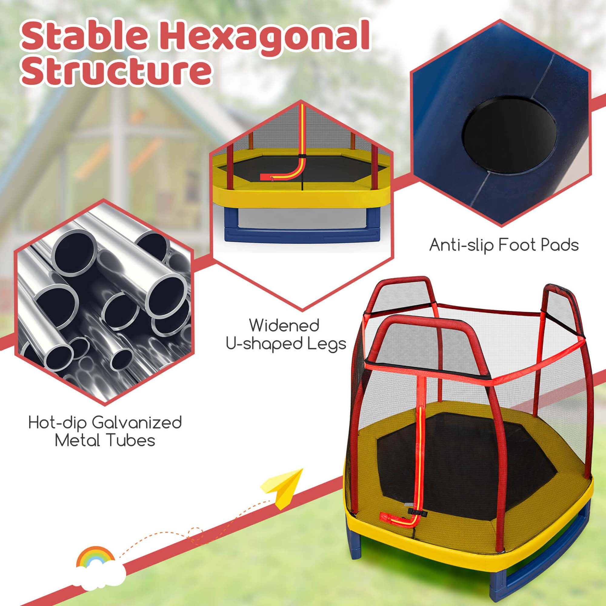 Costway 7 FT Kids Trampoline with Safety Enclosure Net Spring Pad & Jumping Mat for Kids Orange