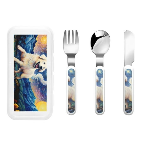 

Zeuib Vintage Starry Sky Puppy Print 3 Pieces Children Fork Spoon Knife Set with Travel Case for Lunch Box Stainless Steel Kids Silverware Flatware Set Kids Utensil Set for School (Fork Spoon Knife)