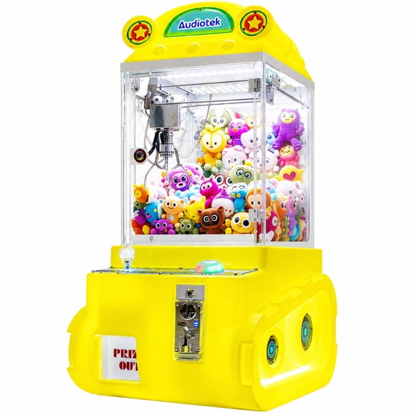 Maquina Garra Peluches Mini Audiotek Doll Caza Luz Led Sonido Color Amarillo
