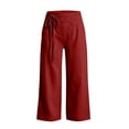 thumbnail image 6 of Wide Leg Palazzo Capri Pants for Women Lightweight Drawstring Loose Flowy Dressy Capris Casual Summer Bottoms With Pockets Wine L, 6 of 8