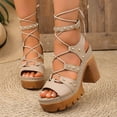 thumbnail image 2 of Rokment Womens Punk Studded Platform Strappy Gladiator Sandals 2026 Casual Leather Open Toe Chunky Block High Heels Dress Summer Shoes Comfortable Beige Size 6.5, 2 of 5