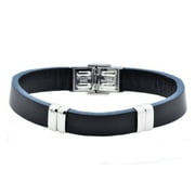 Arista Men's Bracelet in Black and Blue Leather Stainless Steel, 8.5"