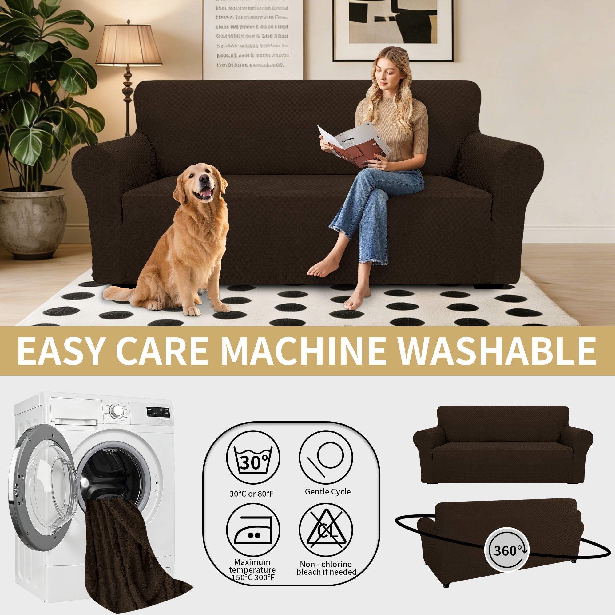 JIATER 1-Piece Armchair Sofa Cover Stretch Couch Cover Washable Sofa Slipcover Non-Slip Furniture Protector,Dark Coffee