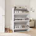 thumbnail image 4 of Homhougo Shoe Cabinet with 3 Flip Drawers, Modern Shoe Storage for Entryway, Wooden Shoe Organizer Cabinet with Adjustable Shelf, Hidden Shoe Rack for Hallway, Living Room, White, 4 of 9