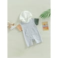 thumbnail image 3 of Cenuakty Infant Baby Summer Hood Romper, Contrast Color Short Sleeve Jumpsuit with Kangaroo Pocket for Boys Girls, 3 of 8