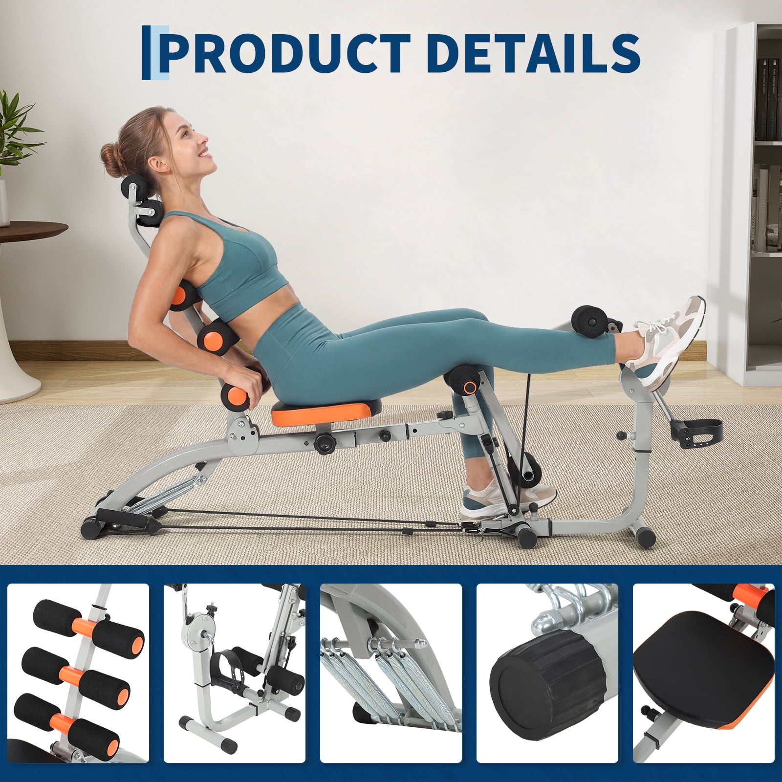 Memoryfield Multifunctional Ab Machine Adjustable Sit Up Bench, Foldable Core Workout Bench with Ergonomic Back Support for Abdominal & Full Body Strength Training