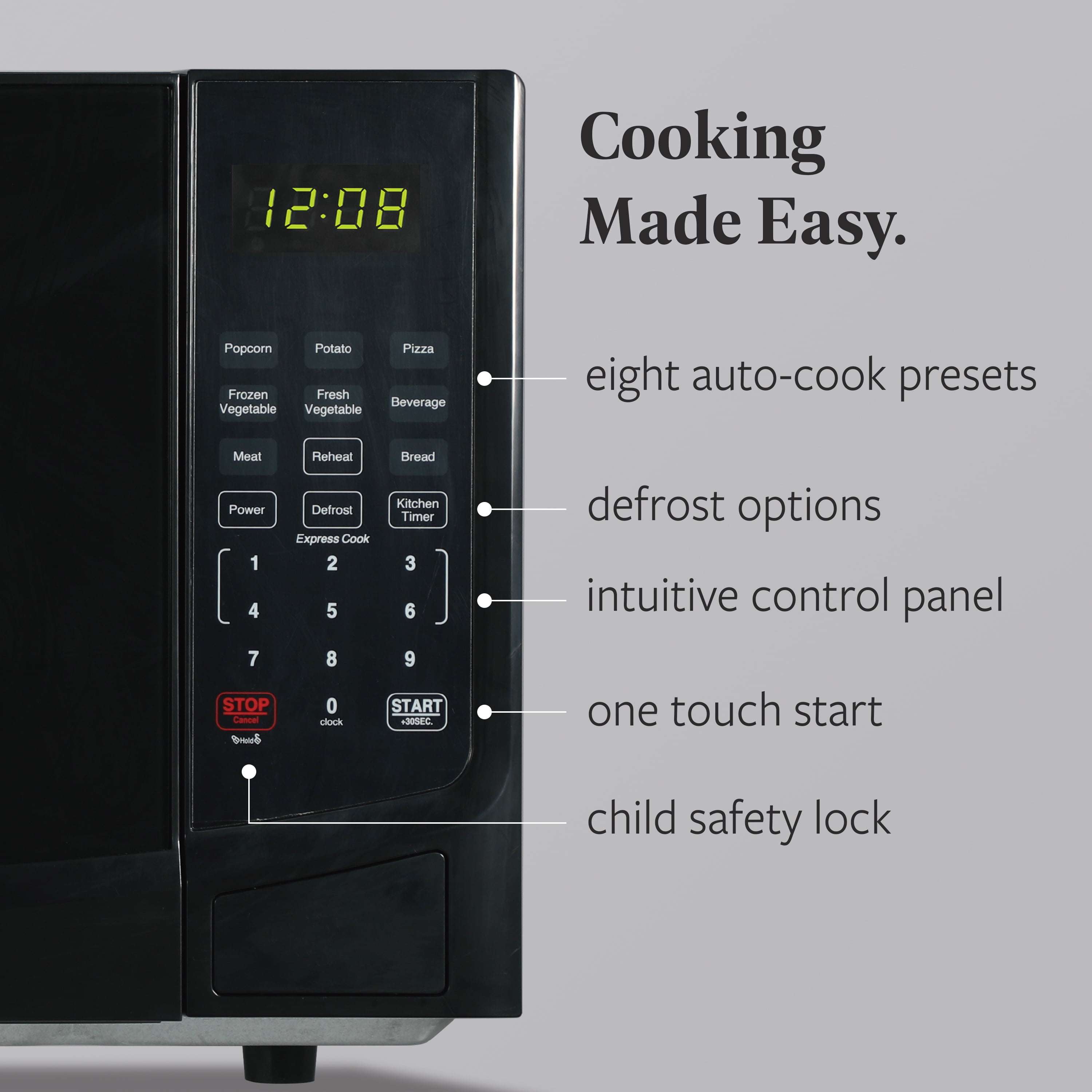 Farberware 0.9 Cu. Ft. Black Microwave Oven, 900W with LED Display, 10 Power Levels, 8 Auto-Cook Presets, Express Cooking & Defrost