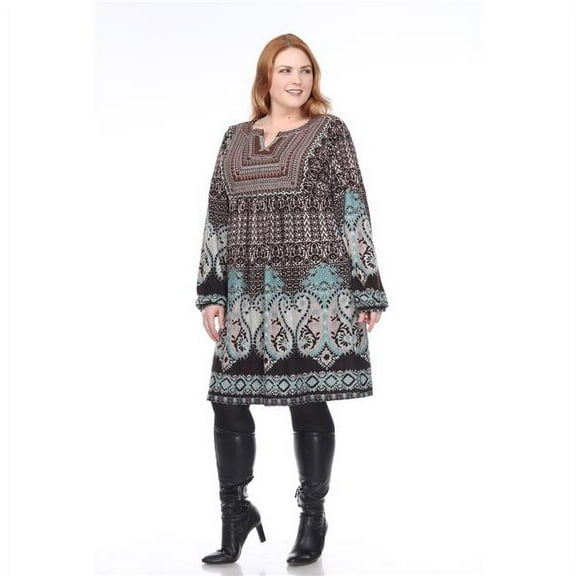 PS6370-01-1XL Plus Size Phebe Embroidered Sweater Dress, Brown - 1X