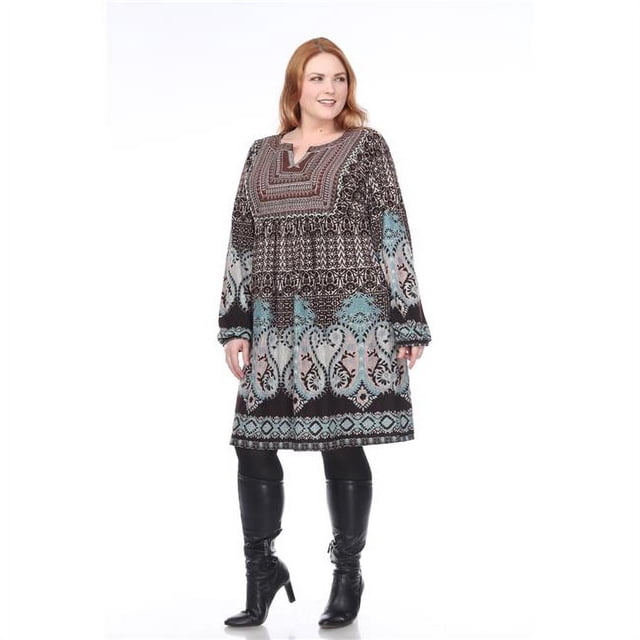 Ps6370-01-1TG Robe Chandail Brodée Phebe Grande Taille , Marron - 1X