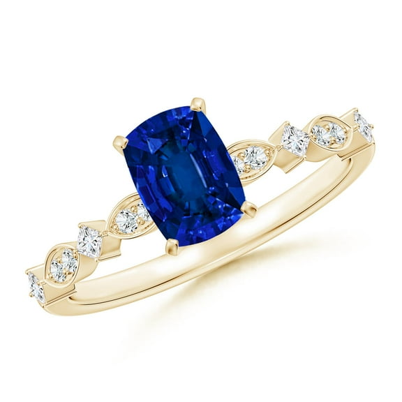 ANGARA Lab Grown Blue Sapphire Engagement Ring for Women in 14K Yellow Gold (Size-7x5mm) | September Birthstone, Anniversary, Jewelry Gift for Women | Lab-Grown Blue Sapphire Ring