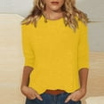 thumbnail image 2 of DENGDENG Womens Plus Size 3/4 Sleeve Tops Casual Round Neck T Shirts Boho Elbow Sleeve Summer Blouses Loose Three Quarter Length Shirts Petite Spring Clothes Yellow XL, 2 of 9