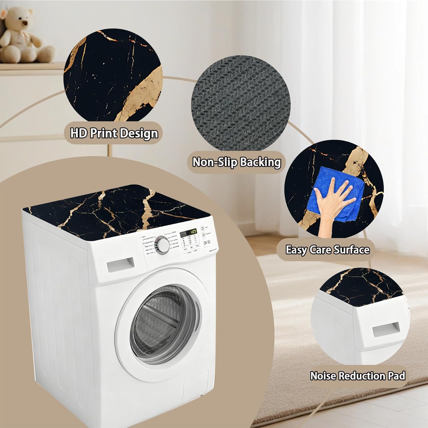 Washer Dryer Top Cover Mat, Non-Slip Laundry Room Decor, Laundry Room Kitchen Appliance Decor Protector, 23.6x19.7in