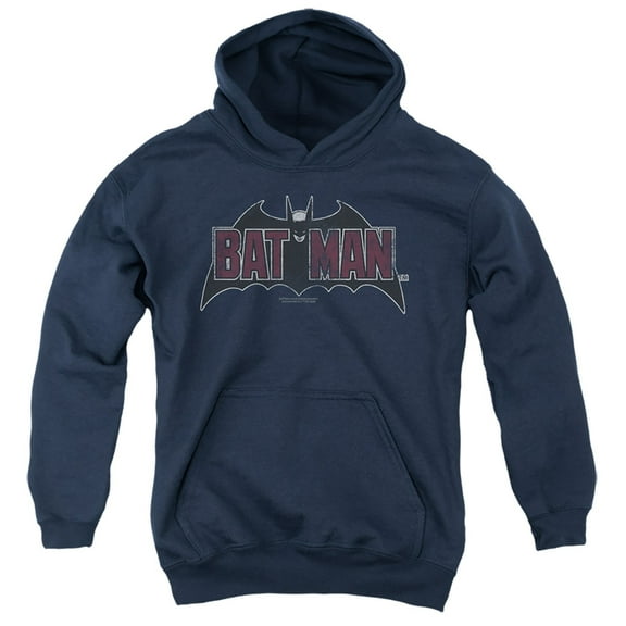 Batman Vintage Bat Logo On Navy Kids Pull-Over Hoodie (X-Large) for Youth Boys and Girls, Navy