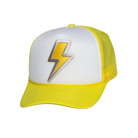 Top Headwear Men's Lightning Bolt Trucker Hat - Vintage Retro Snapback Cap, White/Yellow